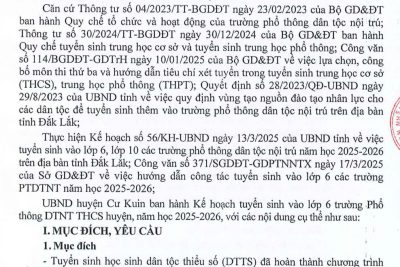 KẾ HOẠCH TUYỂN SINH NĂM HỌC 2025-2026